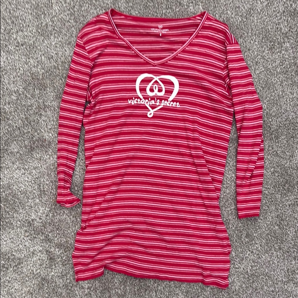 Victoria's Secret Red and White Striped V-Neck Top